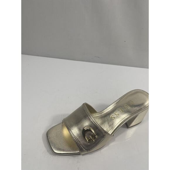 Guess Shoes Women's Size 7 Gold GwGALLAI2 Logo Block Heel Slide Sandals Box - Picture 4 of 16